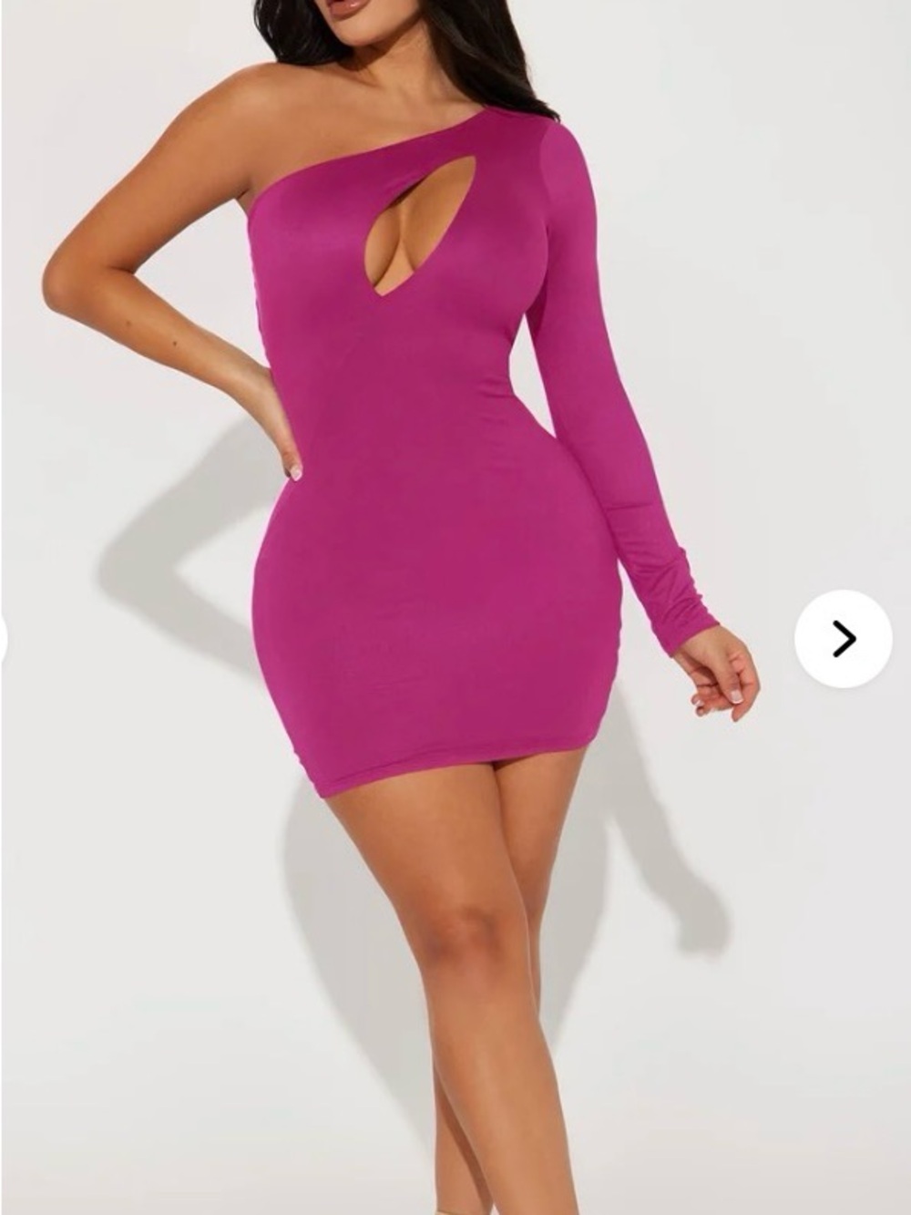 One-Shoulder Cutout Bodycon Dress in Bright Pink